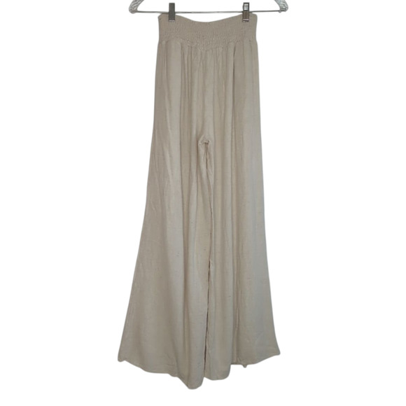 Miou Muse Rayon/Linen Smocked Waist Wide Leg Pants with Pockets, size Small - Picture 2 of 10